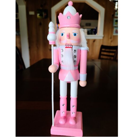 Pink Christmas Nutcracker Soldier Holiday Decor Wooden Statue Xmas Decoration - Picture 1 of 12